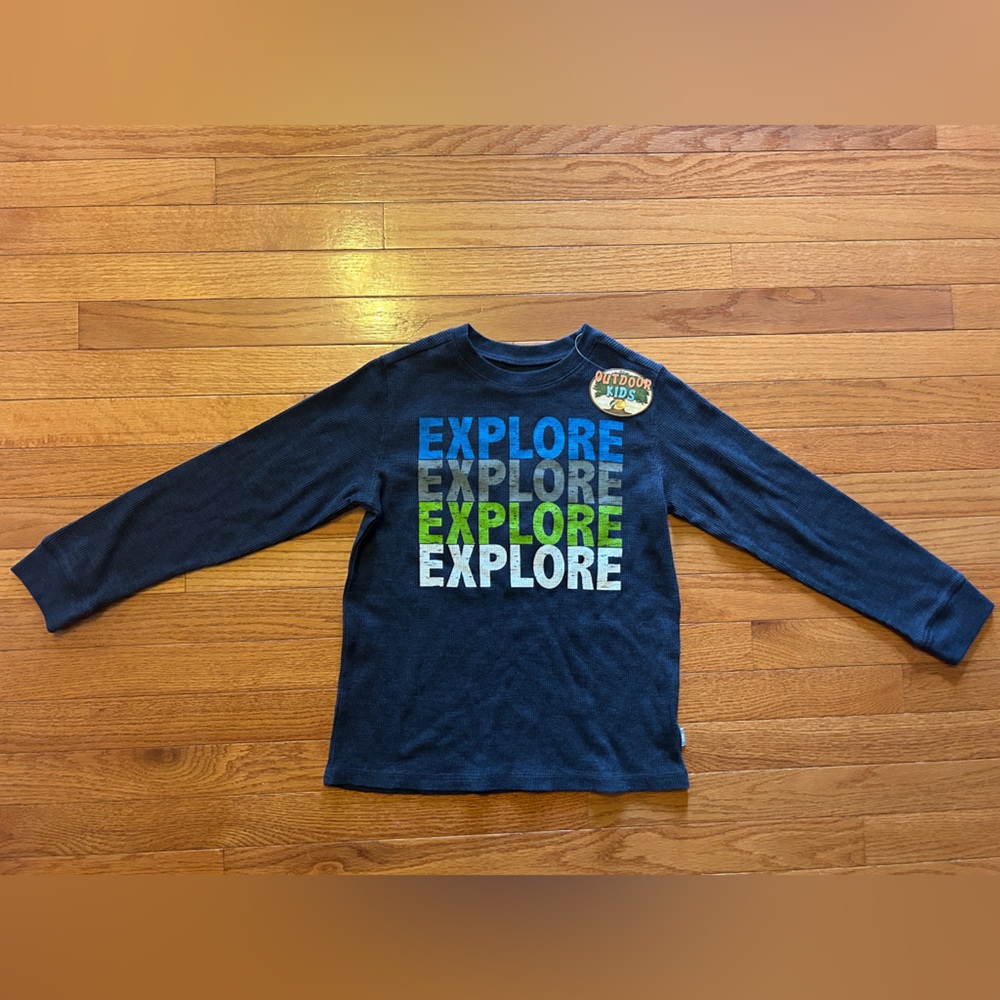 Outdoor Kids Explore Navy Thermal Long Sleeve Shirt Size Large NWT